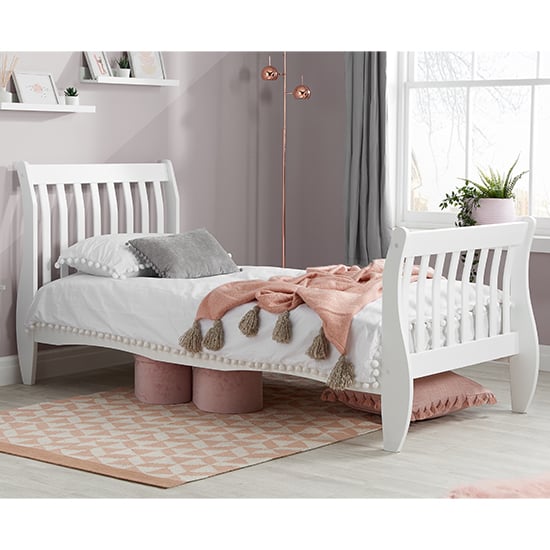 Product photograph of Belford Pine Wood Single Bed In White from Furniture in Fashion