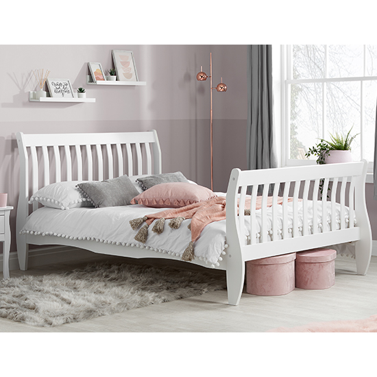 Balford Pine Wood Small Double Bed In White Furniture in Fashion