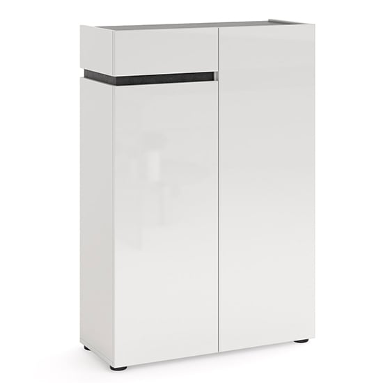 Product photograph of Belfort High Gloss Shoe Cabinet 2 Doors In White And Slate Grey from Furniture in Fashion