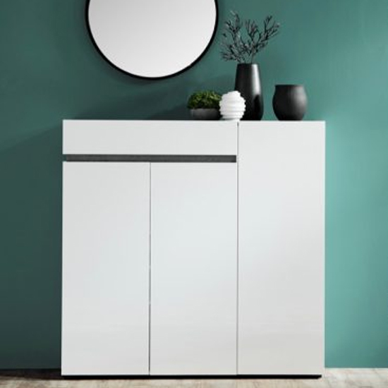 Belfort High Gloss Shoe Cabinet 3 Doors In White And Slate Grey