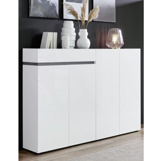 Belfort High Gloss Shoe Cabinet 4 Doors In White And Slate Grey thumbnail
