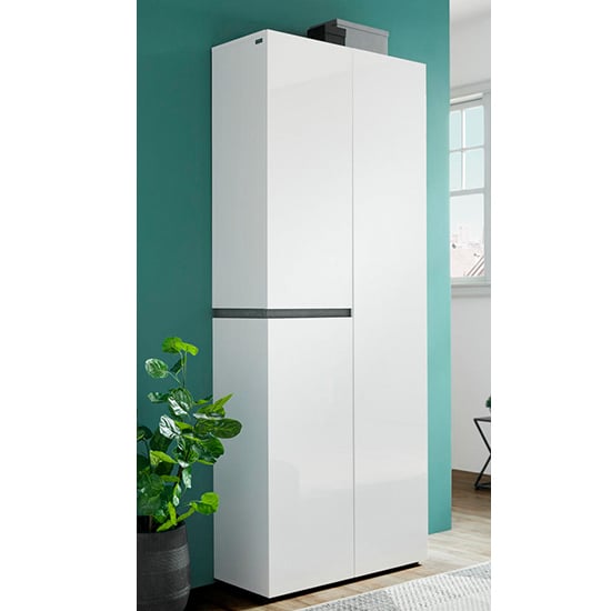 Product photograph of Belfort High Gloss Shoe Cabinet Tall 3 Doors In White Slate Grey from Furniture in Fashion