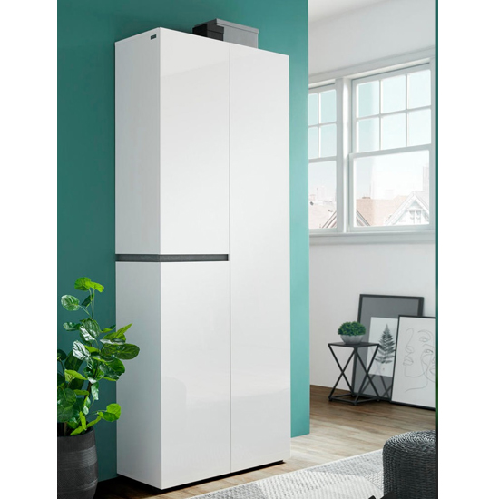 Belfort High Gloss Shoe Cabinet Tall 3 Doors In White Slate Grey thumbnail