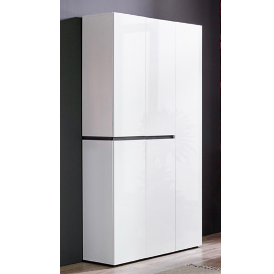 Belfort High Gloss Shoe Cabinet Tall 5 Doors In White Slate Grey