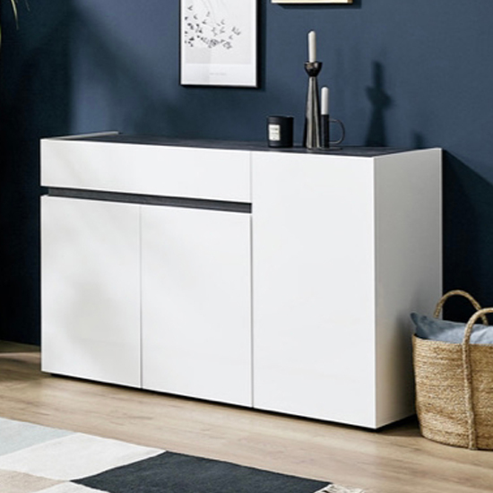 Belfort High Gloss Sideboard 3 Doors 1 Drawer In White Slate Grey thumbnail