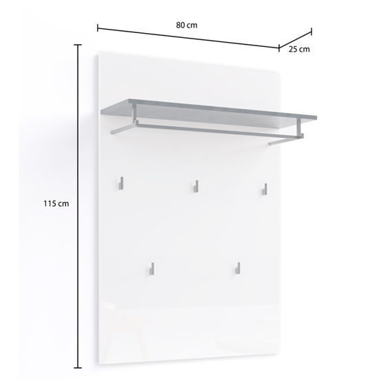 Belfort High Gloss Coat Rack Panel 5 Hooks In White Slate Grey