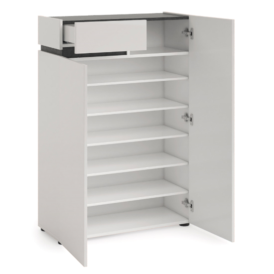 Belfort High Gloss Shoe Cabinet 2 Doors In White And Slate Grey