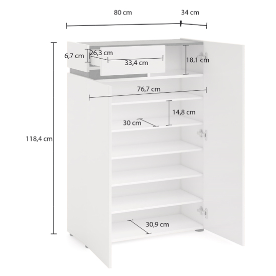 Belfort High Gloss Shoe Cabinet 2 Doors In White And Slate Grey