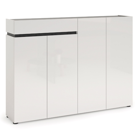 Belfort High Gloss Shoe Cabinet 4 Doors In White And Slate Grey