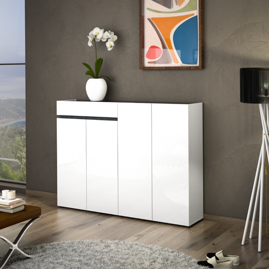 Read more about Belfort high gloss shoe cabinet 4 doors in white and slate grey