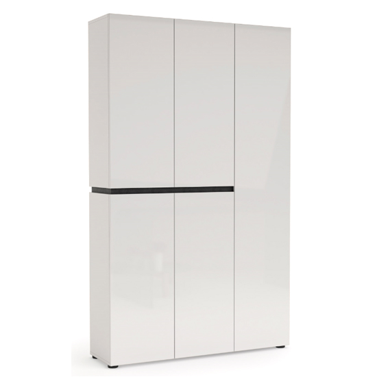 Belfort High Gloss Shoe Cabinet Tall 5 Doors In White Slate Grey