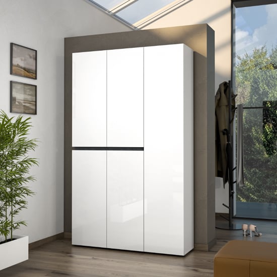 Read more about Belfort high gloss shoe cabinet tall 5 doors in white slate grey
