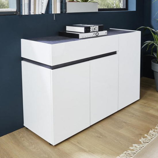 Belfort High Gloss Sideboard 3 Doors 1 Drawer In White Slate Grey