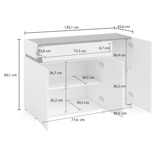 Belfort High Gloss Sideboard 3 Doors 1 Drawer In White Slate Grey