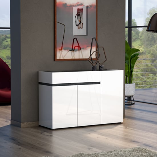 Read more about Belfort high gloss sideboard 3 doors 1 drawer in white slate grey