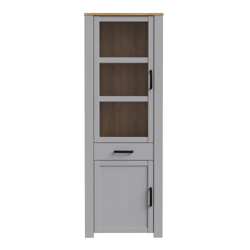 Belgin Wooden Display Cabinet 2 Doors 1 Drawer In Grey And Oak