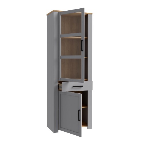 Belgin Wooden Display Cabinet 2 Doors 1 Drawer In Grey And Oak