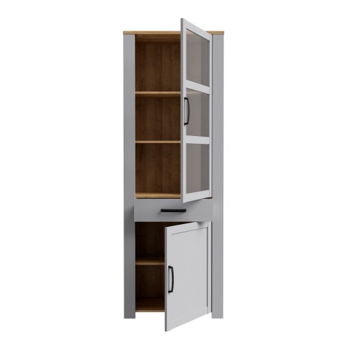 Belgin Wooden Display Cabinet 2 Doors 1 Drawer In Grey And Oak