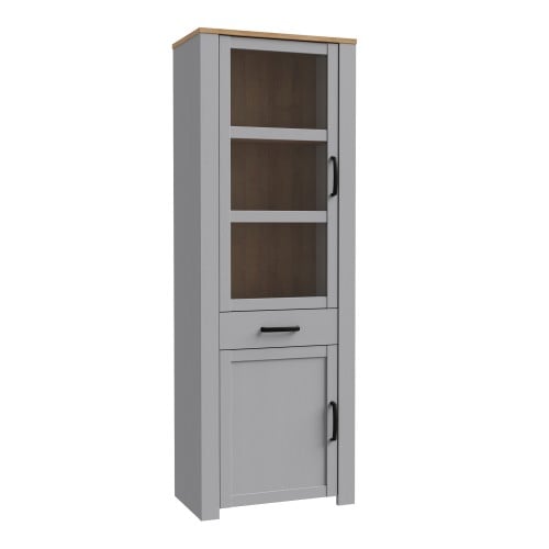 Read more about Belgin wooden display cabinet 2 doors 1 drawer in grey and oak