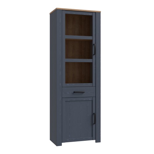Read more about Belgin wooden display cabinet 2 doors 1 drawer in navy and oak