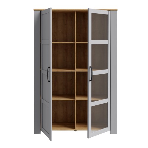 Belgin Wooden Display Cabinet 2 Doors In Grey And Oak