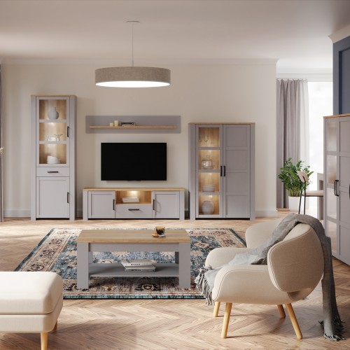 Belgin Wooden Display Cabinet 2 Doors In Grey And Oak