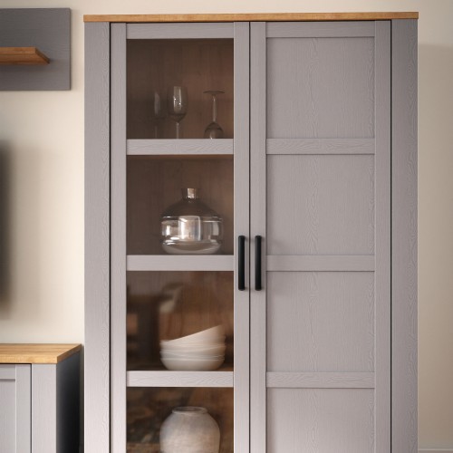 Belgin Wooden Display Cabinet 2 Doors In Grey And Oak
