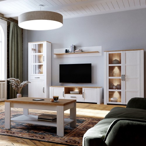 Belgin Wooden Display Cabinet 2 Doors In White And Oak