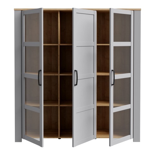 Belgin Wooden Display Cabinet 3 Doors In Grey And Oak