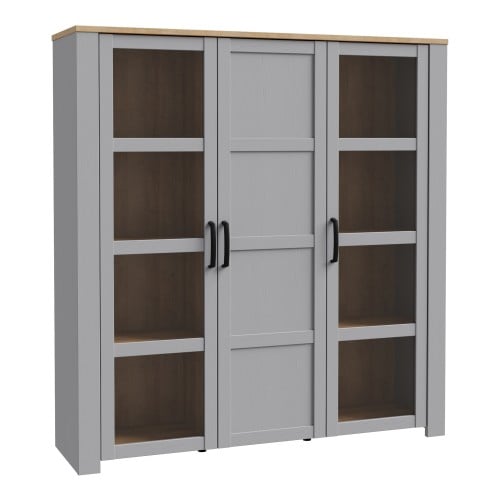 Read more about Belgin wooden display cabinet 3 doors in grey and oak