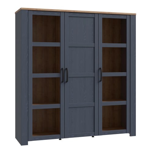 Product photograph of Belgin Display Cabinet 3 Doors In Riviera Oak And Navy from Furniture in Fashion
