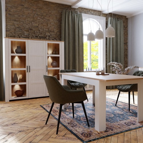 Belgin Wooden Display Cabinet 3 Doors In White And Oak