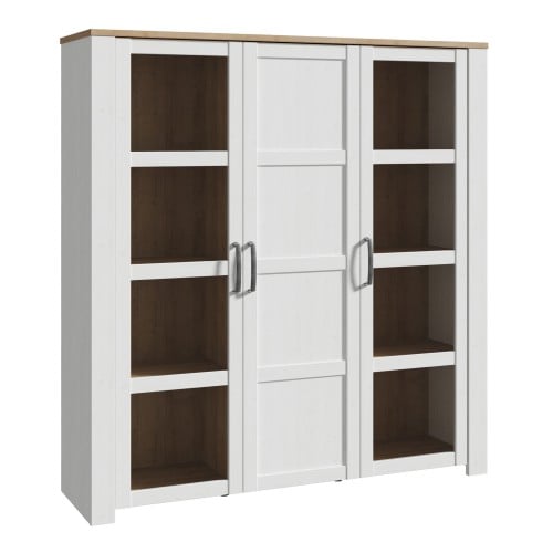 Product photograph of Belgin Display Cabinet 3 Doors In Riviera Oak And White from Furniture in Fashion
