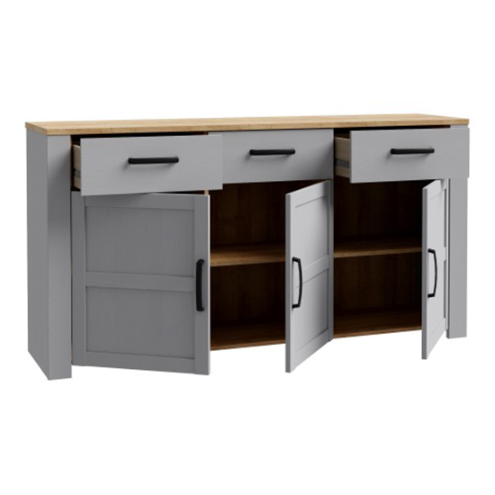 Belgin Wooden Sideboard With 3 Doors 3 Drawers In Grey And Oak