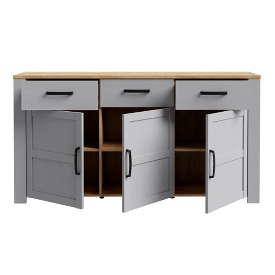 Belgin Wooden Sideboard With 3 Doors 3 Drawers In Grey And Oak