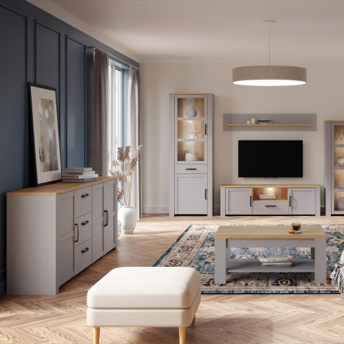 Belgin Wooden Sideboard With 3 Doors 3 Drawers In Grey And Oak