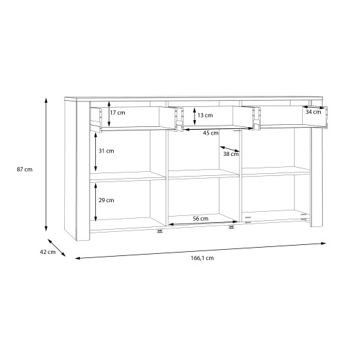 Belgin Wooden Sideboard With 3 Doors 3 Drawers In Grey And Oak
