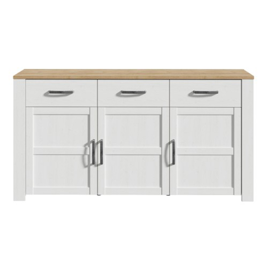 Belgin Wooden Sideboard With 3 Doors 3 Drawers In White And Oak