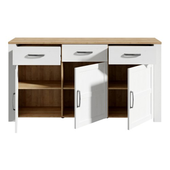 Belgin Wooden Sideboard With 3 Doors 3 Drawers In White And Oak