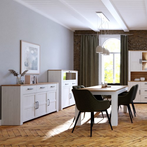 Belgin Wooden Sideboard With 3 Doors 3 Drawers In White And Oak