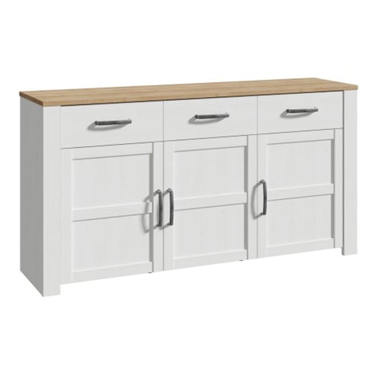 Read more about Belgin wooden sideboard with 3 doors 3 drawers in white and oak