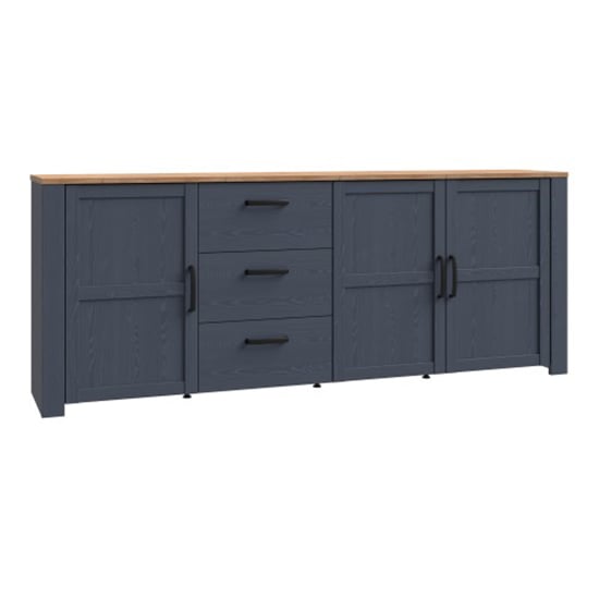 Product photograph of Belgin Sideboard Large 3 Doors 3 Drawers In Riviera Oak Navy from Furniture in Fashion