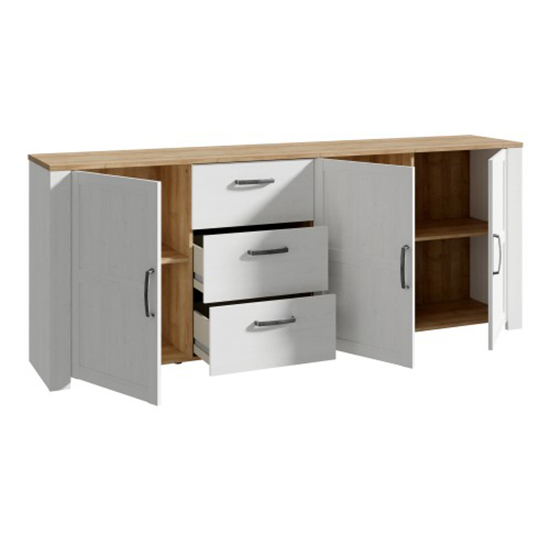 Belgin Wooden Large Sideboard With 3 Doors 3 Drawers In White Oak