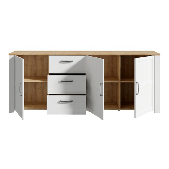 Belgin Wooden Large Sideboard With 3 Doors 3 Drawers In White Oak