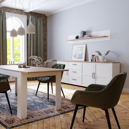 Belgin Wooden Large Sideboard With 3 Doors 3 Drawers In White Oak