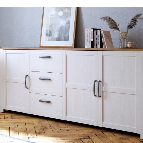Belgin Wooden Large Sideboard With 3 Doors 3 Drawers In White Oak