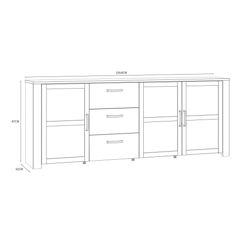Belgin Wooden Large Sideboard With 3 Doors 3 Drawers In White Oak