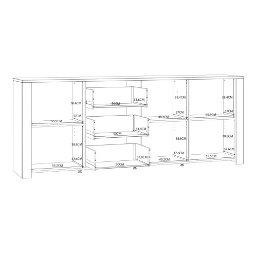 Belgin Wooden Large Sideboard With 3 Doors 3 Drawers In White Oak