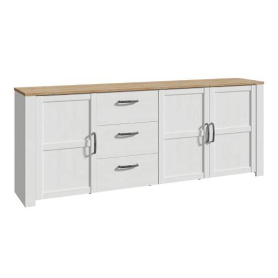 Read more about Belgin wooden large sideboard with 3 doors 3 drawers in white oak