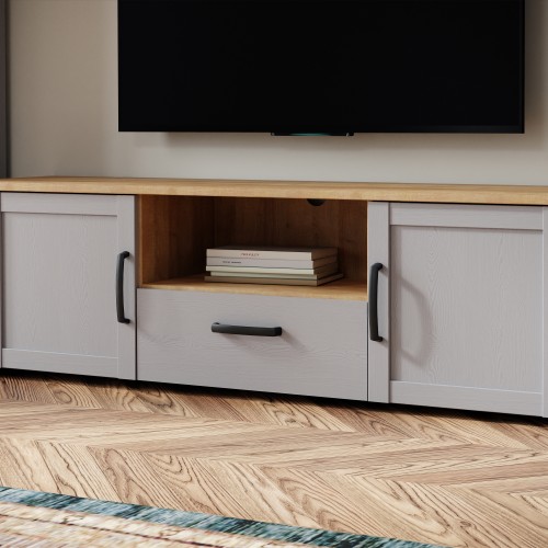 Belgin Wooden TV Stand With 2 Doors 1 Drawer In Grey And Oak